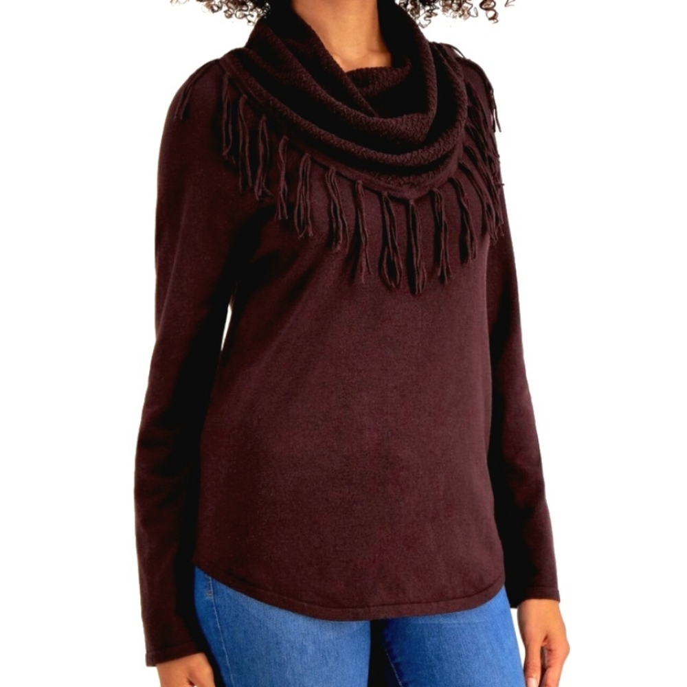 NWT Style&Co Dark Chocolate Fringe Sweater. Size XL